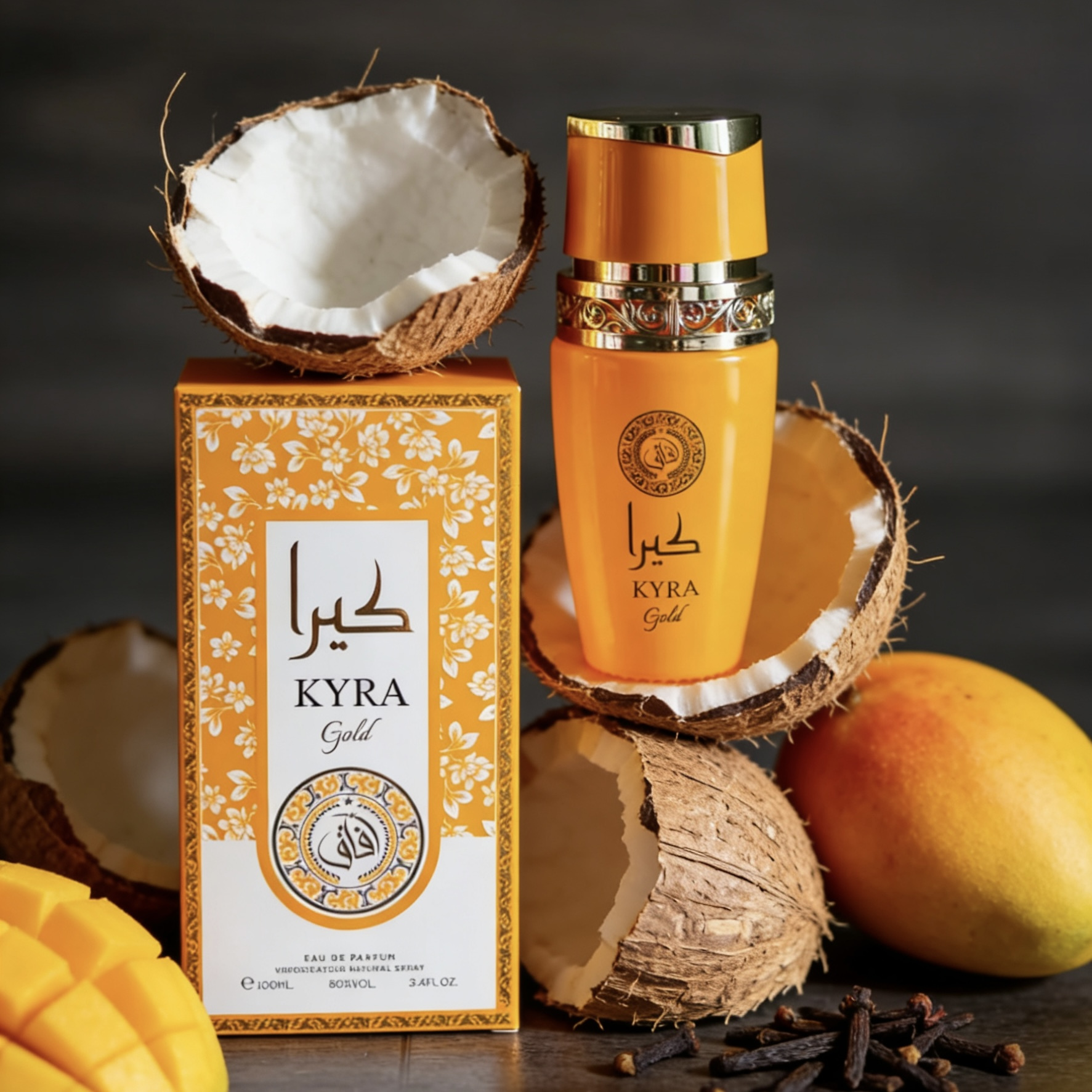 E-shop Kyra Gold Eau de Parfum 100 ml für Damen – Ein luxuriöser tropisch-orientalischer Duft mit Mango, Kokos, & Vanille – Warmer, pudriger &