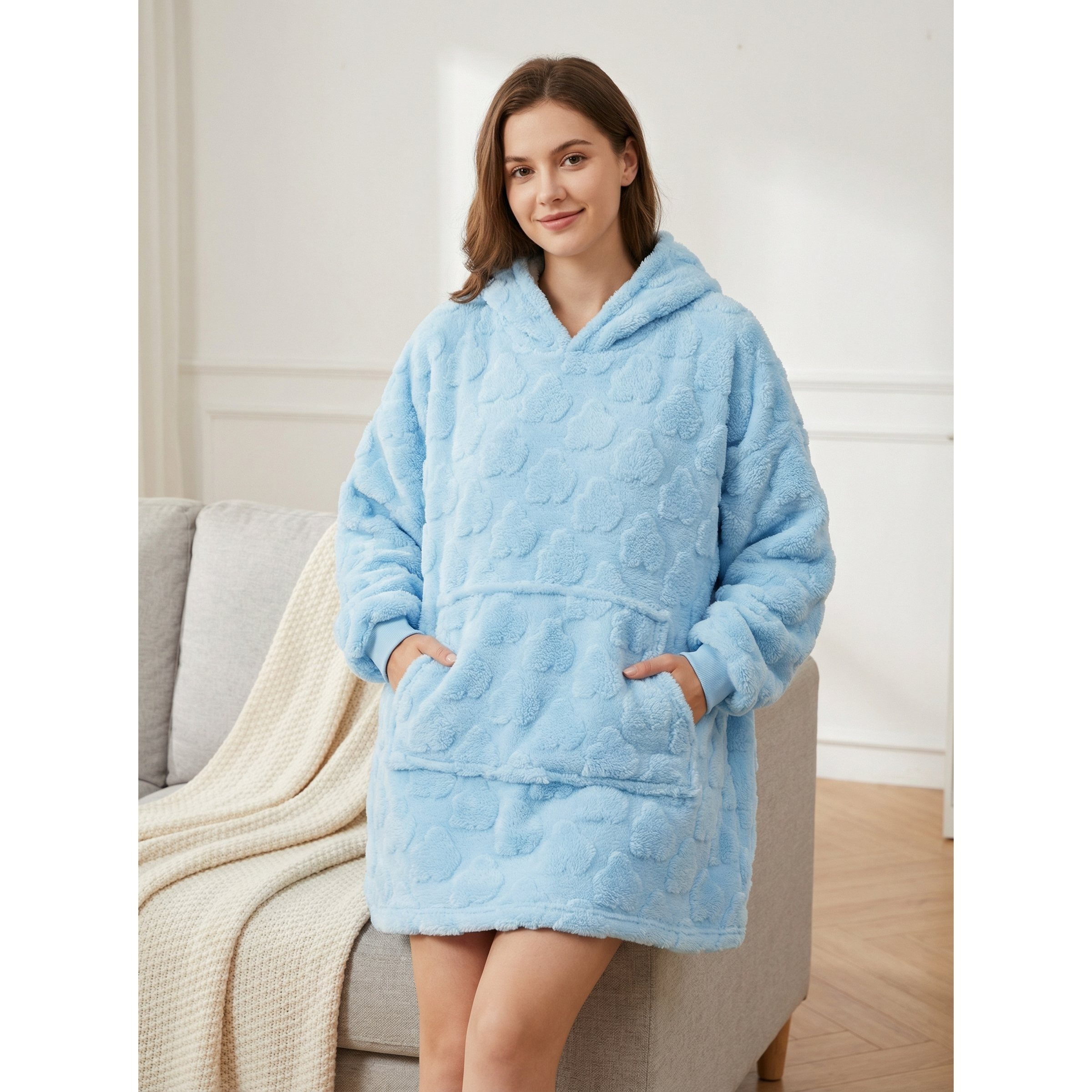 TEMU KingnetStore - con Capucha para Mujer y Hombre, Sudadera Gigante de Forro Polar con Relieve de e Interior de Sherpa Blanca, y , Bata para