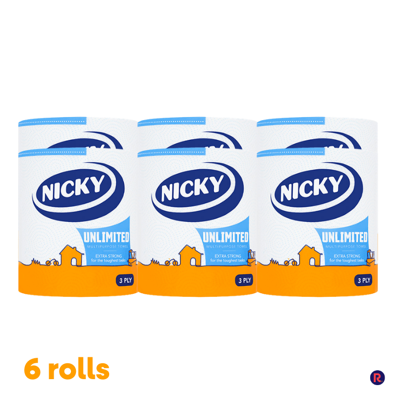 TEMU Nicky Unlimited Multipurpose Kitchen Towel Extra Strong 3 Ply - 6 Pack (6 X 250 Sheets)