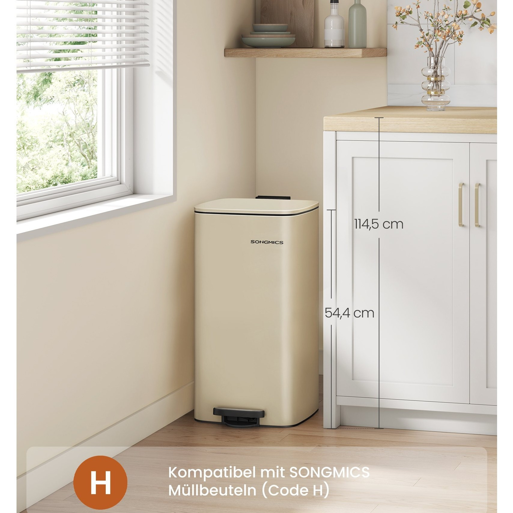 Trash Can Kitchen, 30 Liter Waste Bin, Pedal Trash Can, Steel, With Inner Bucket, , Stay-open Function