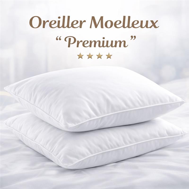 TEMU Oreiller Premium – Enveloppe Microfibre, Garnissage 100% Polyester Creuses – Confort et Durable