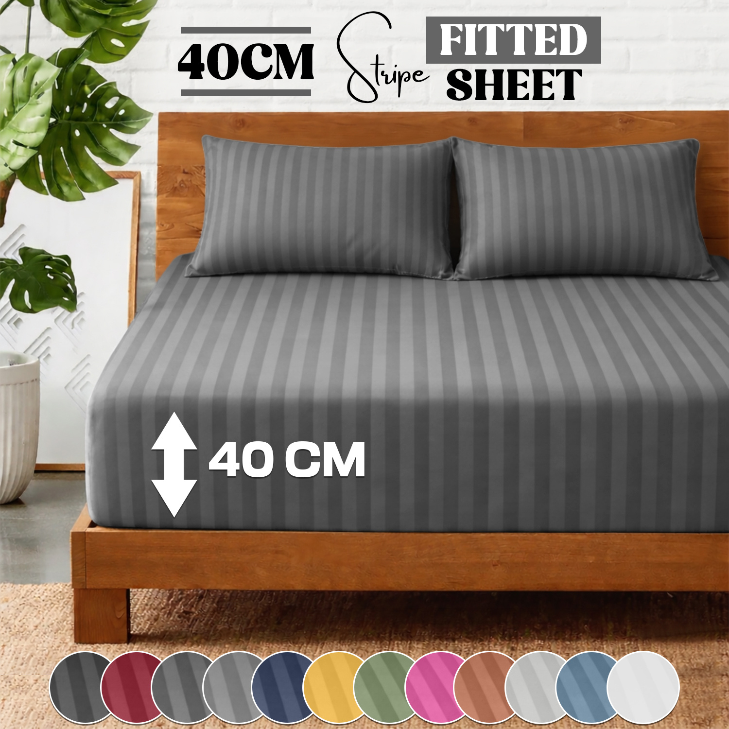 TEMU 1pc Stripe Fitted Sheet, 40cm Extra Deep Pocket Bedding, Breathable & Noiseless Mattress Cover, Comfortable For Bedroom & , In All Uk Sizes