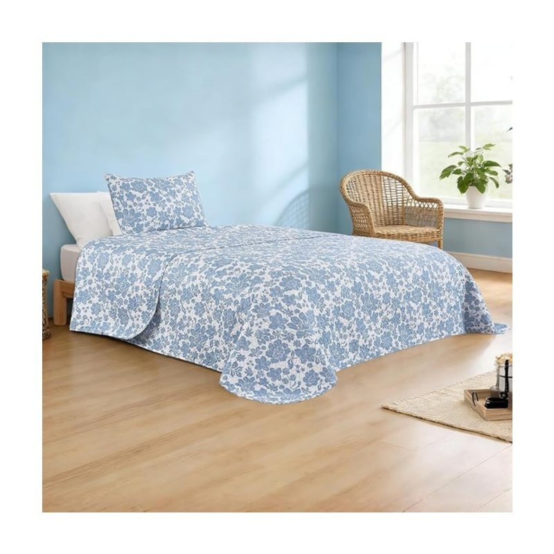 TEMU Colcha Estampada Cama 90/ 105cm, Cubre Cama Reversible con 1 Fundas de Cojín, y Verano