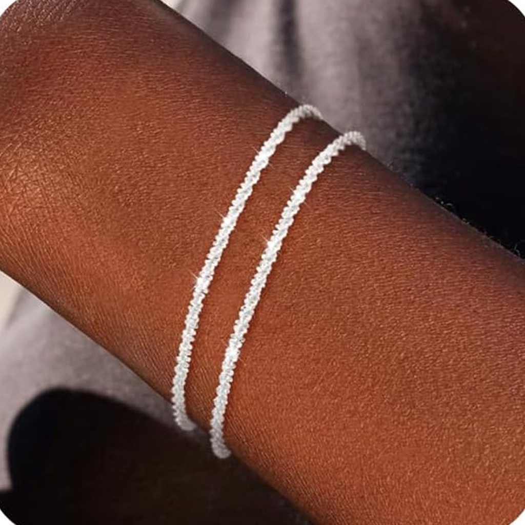 TEMU 925 Silver-plated Bracelet Set, Adjustable Stackable Chain Bracelet For Women And Girls, Valentine's Day And Birthday Gifts For Women