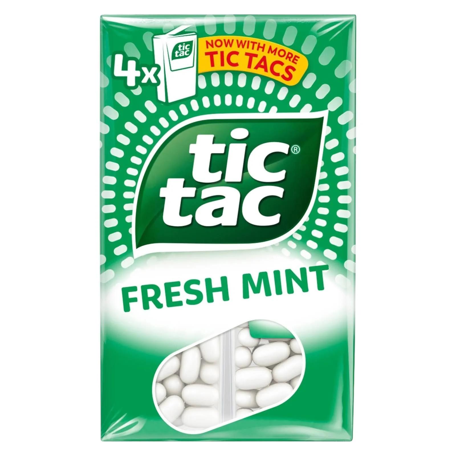 Tic Tac Fresh Mint 4 Pack 72g Each – Classic Mint Mini Sweets – Sugar Coated Pocket Size Breath Freshener – 4 X 72g Multipack