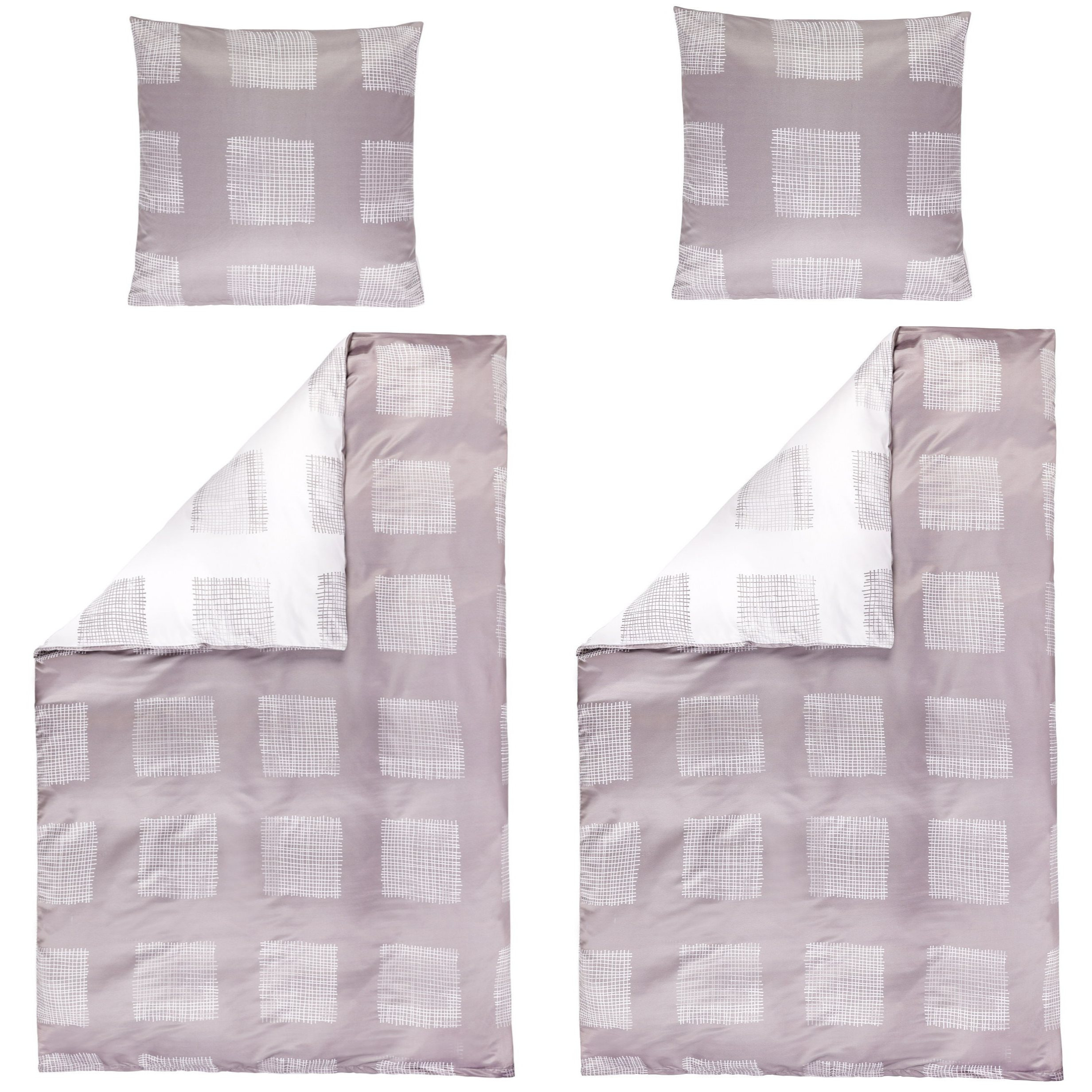 Elegant Checkered Microfiber Bedding Set In Taupe, Reversible Lightweight Spring-summer Bedding, 4-piece With Zipper, 2x 135x200 Cm + 2x 80x80 Cm