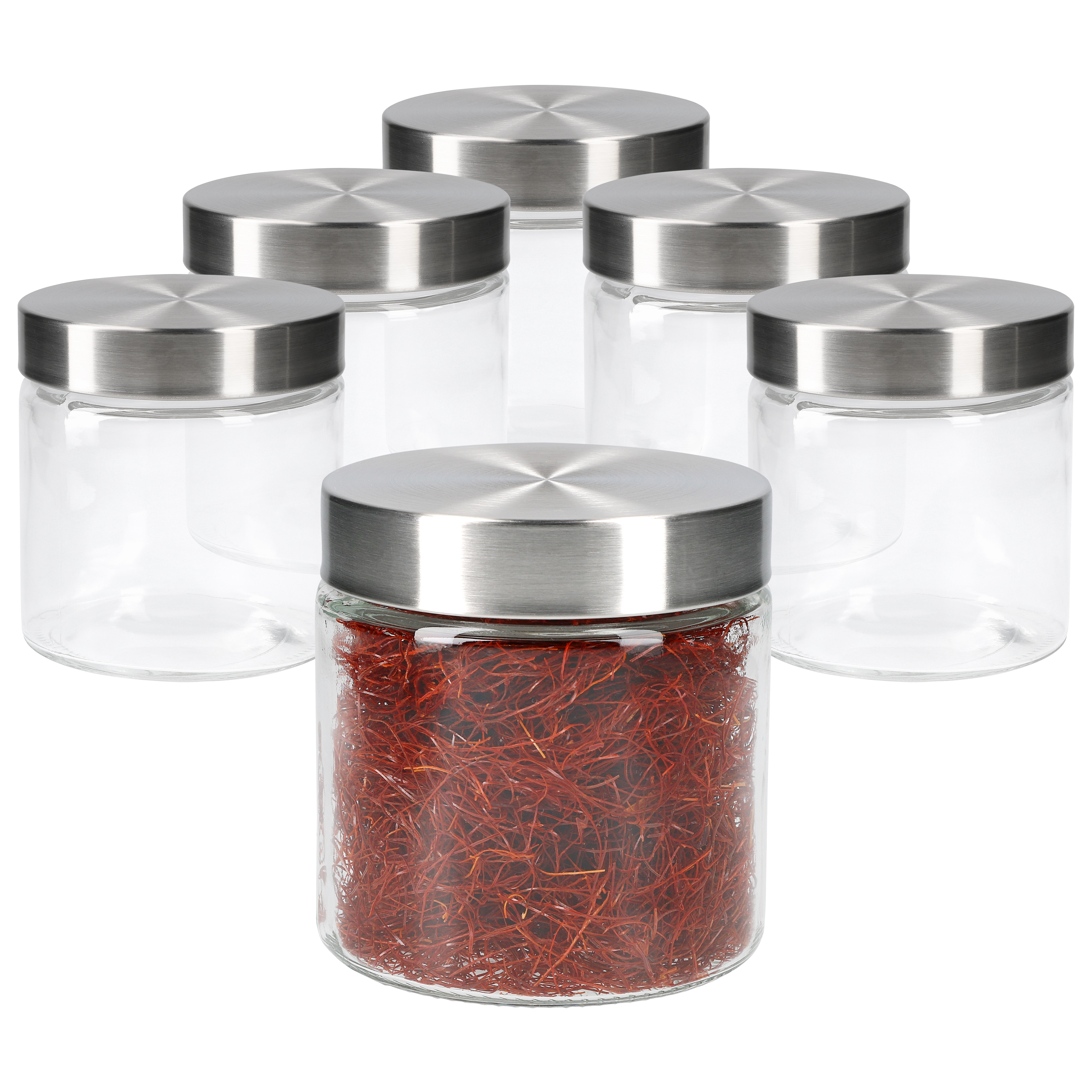 Image of 6-piece Set Storage Jars With Stainless Steel Lids, Silver, Ø11cm, 0.8l Glass Containers, Food Storage Jars