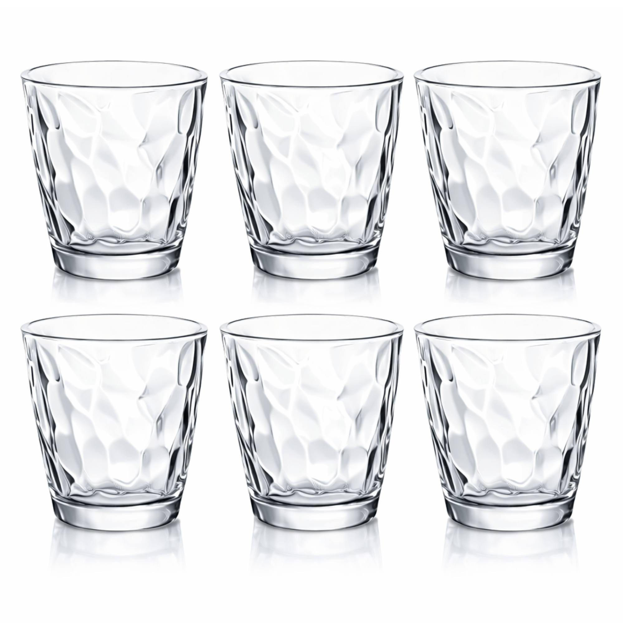 TEMU Pack 6 Vasos de Cristal – Vasos Apilables Anchos para Agua, Whisky y Refrescos – Diseño Moderno, Cristal y Resistente – Lavavajillas, No Pierden