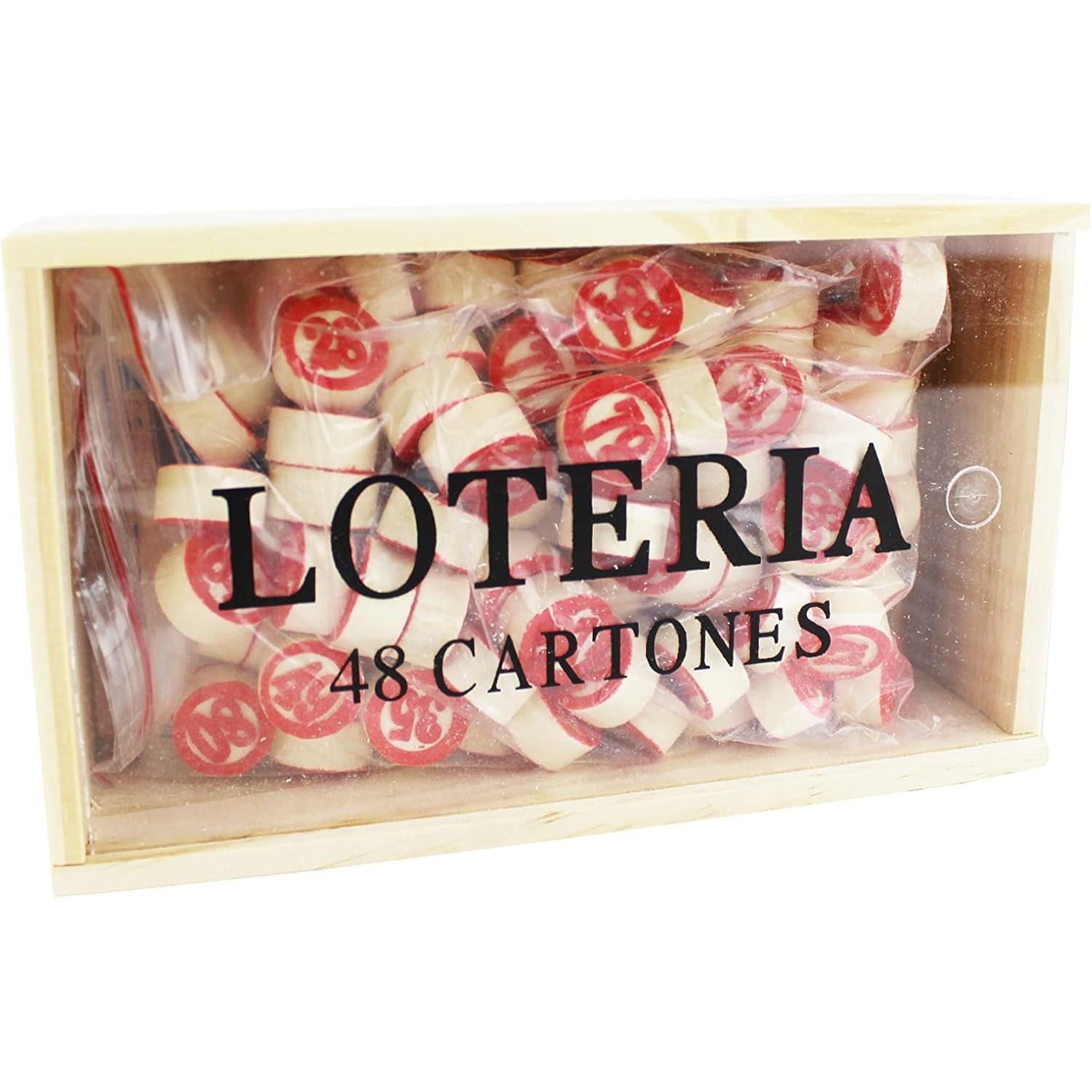 TEMU Juegos de Bingo Lotería 48 Cartones y 90 fichas de 2 y Almacenamiento de Madera.