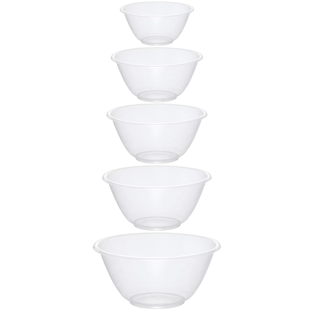 TEMU Set Of 5 Clear Plastic Mixing Bowls – 15cm To 30cm Nesting Bowl Set | Transparent Kitchen Prep & Serving Bowls With And Pour Rim | Lightweight