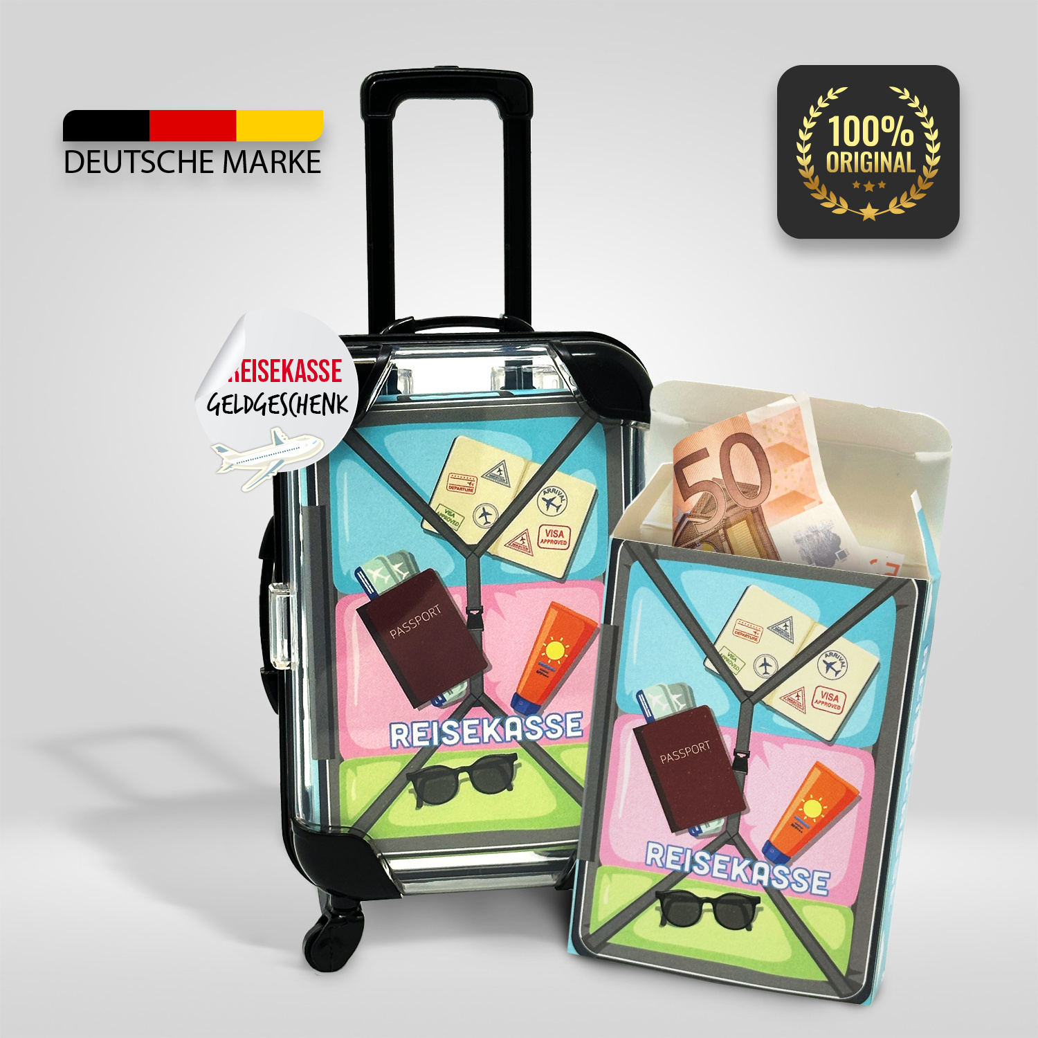 E-shop Geldgeschenk - Reisekoffer in Miniatur für Geld als Geschenk für den Urlaub | Reisekasse zum Verschenken von Geld für die Reise