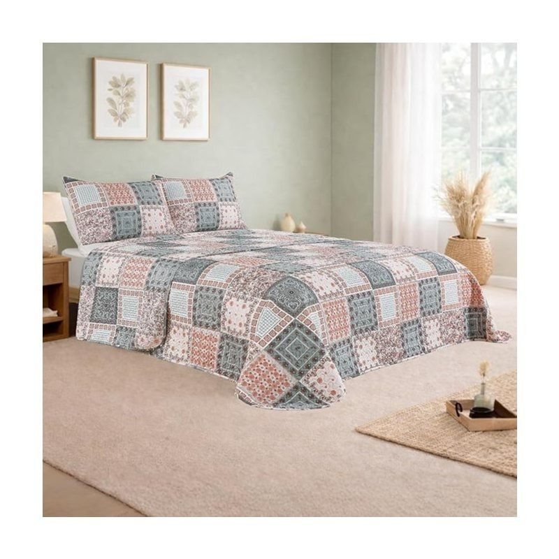 TEMU Colcha Estampada Cama 135/ 150/180cm, Cubre Cama Reversible con 2 Fundas de Cojín, y Verano