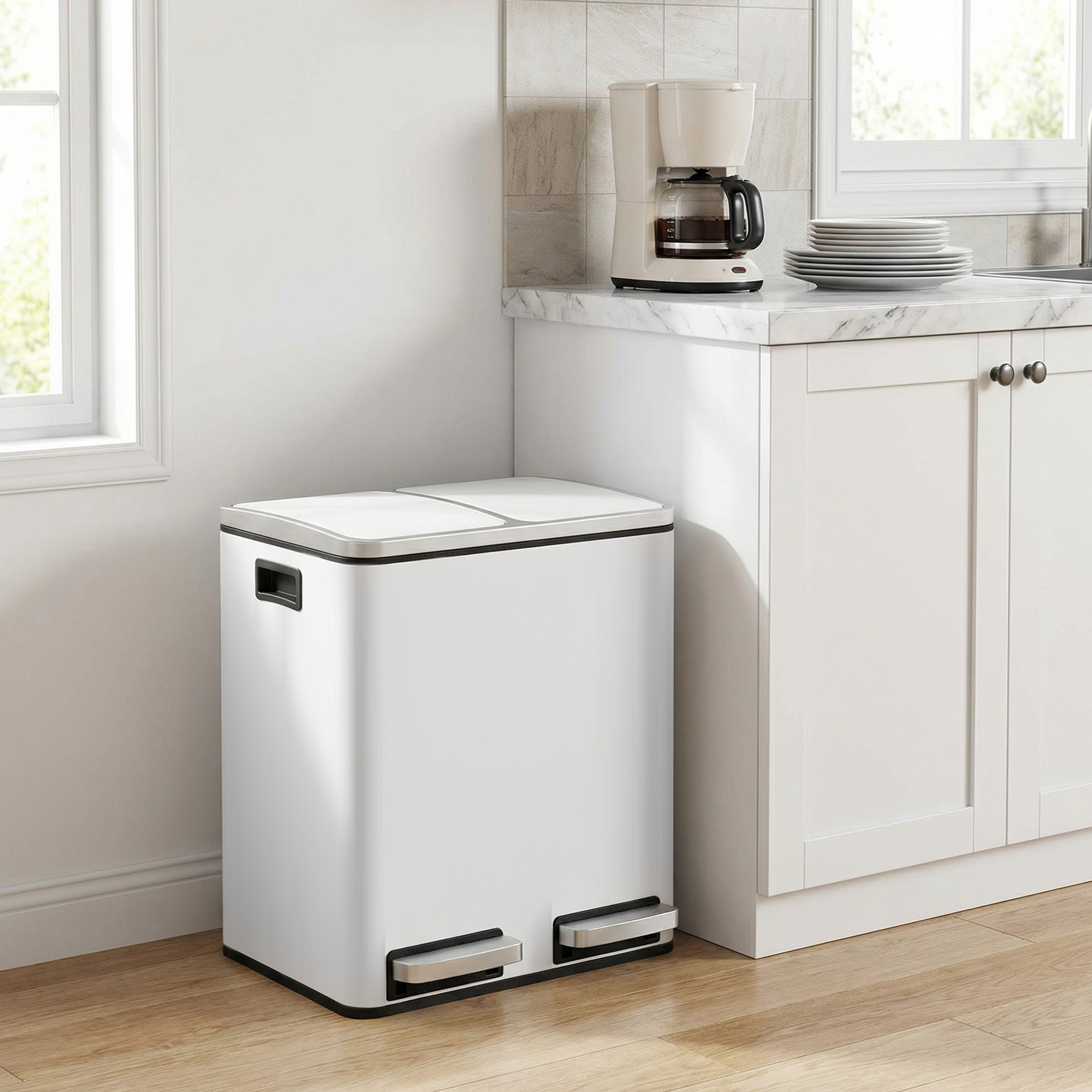 Image of Trash X 15 , Waste Compartments, Including 15 Trash Bags, Waste Bin For The Kitchen, Step Trash Can, Lid, 41 X Cm