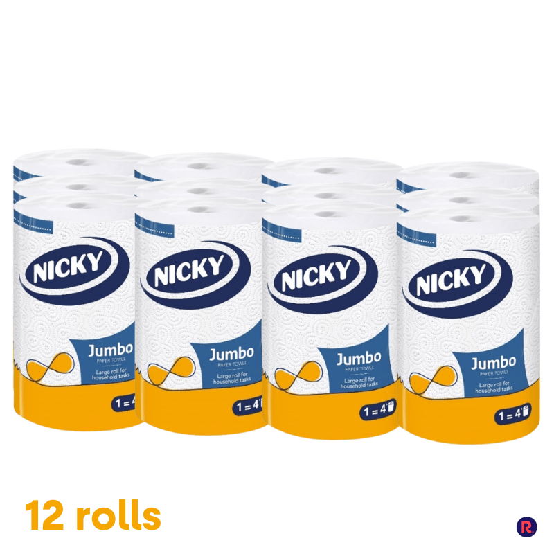 TEMU Nicky Jumbo Kitchen Towel Extra Long 200 Sheets - 12 Pack (12 X 200 Sheets)