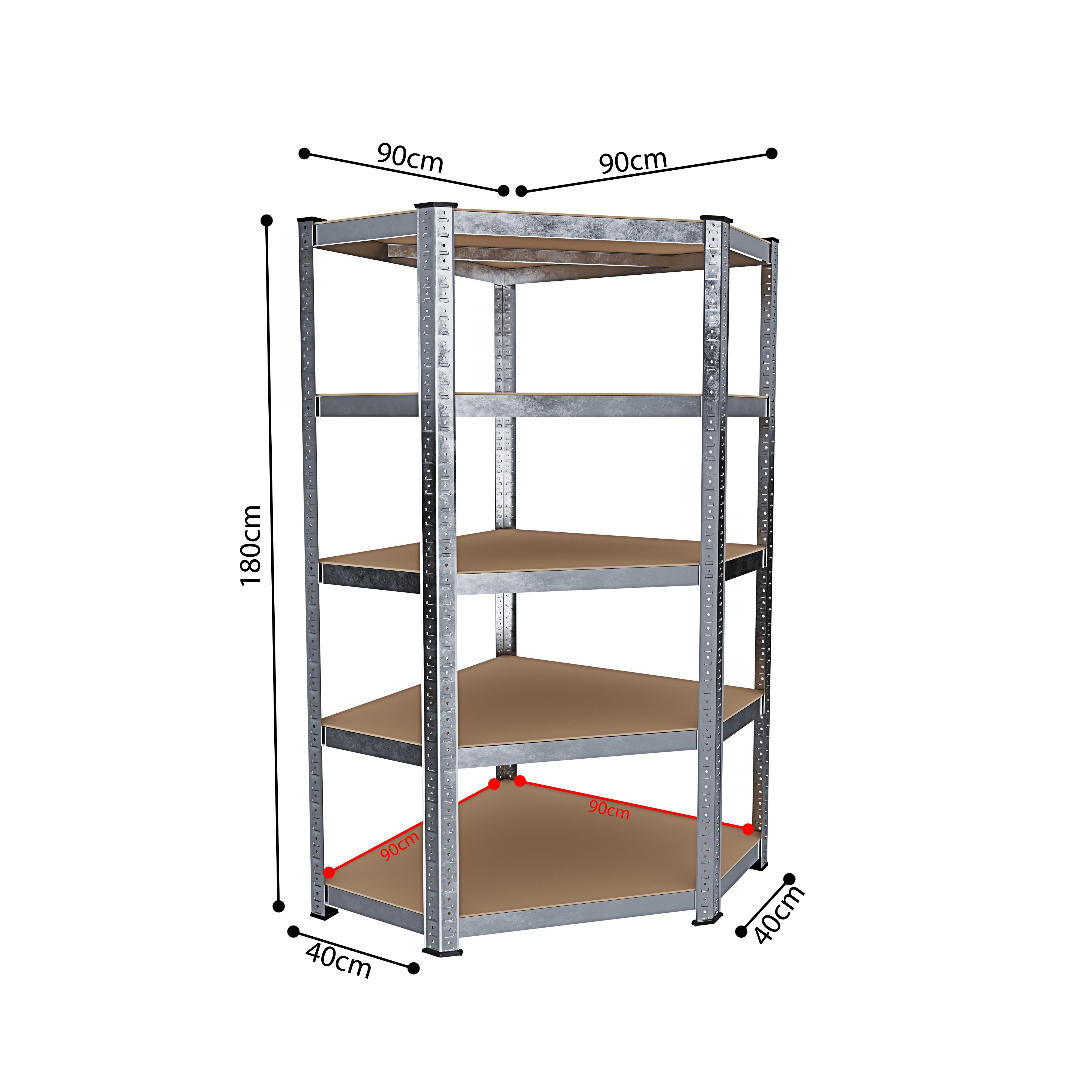 TEMU Scaffale Angolare In Metallo E MDF Scaffale Ad Portata Fino a 875 kg Con 5 Ripiani Regolabili Per Garage Capannone Design 180 x 90 x 40 cm