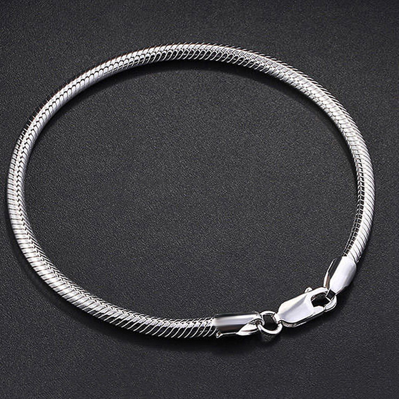 E-shop 925 Versilbertes Schlangenketten Armband Damen Herren, Minimalistisches Snake Chain Armkettchen Silberfarben, Unisex Schmuck Geschenk für Sie &