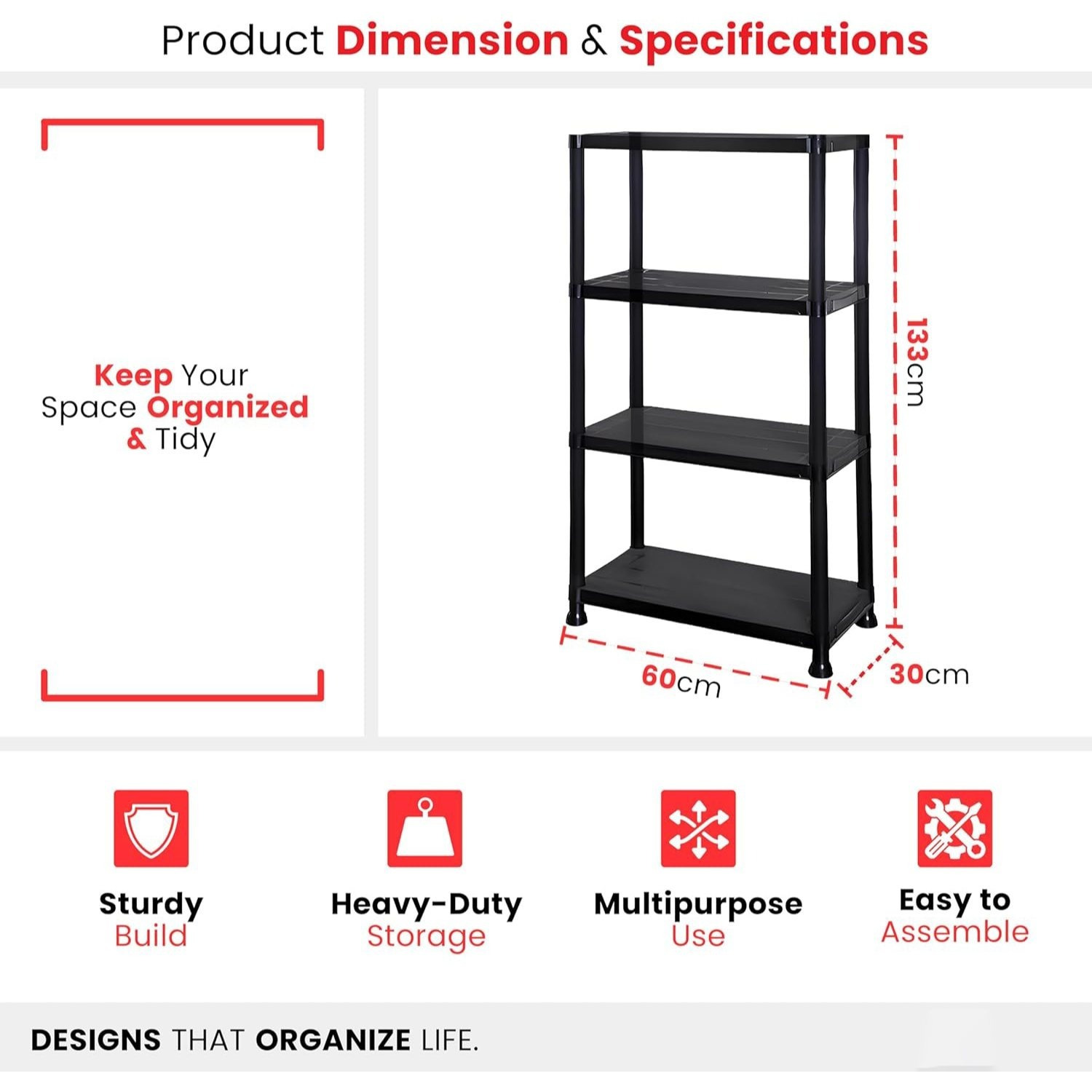 4-Tier Heavy Duty Plastic Shelving Unit for Garage and Kitchen
