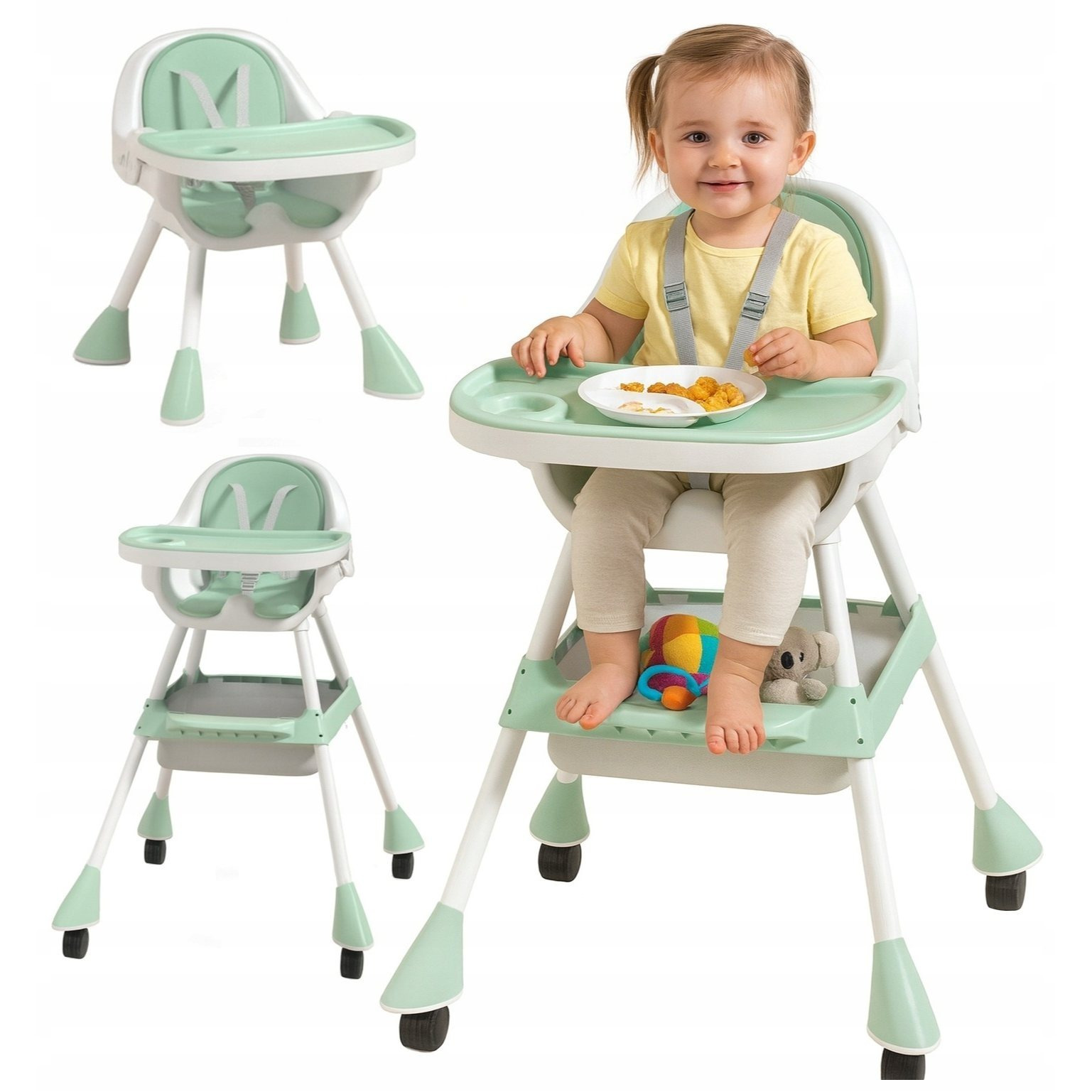 TEMU de alimentación para bebé con bandeja, accesorios y 2 regalos , ajustable, de plegado fácil, correas de seguridad, asiento , reposapiés