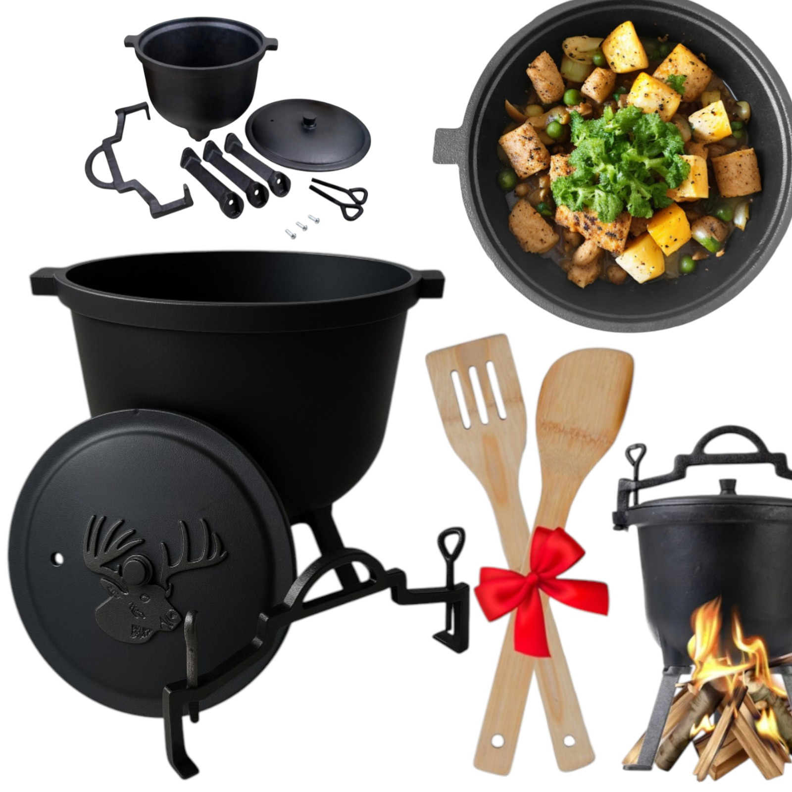 Cast-iron Pot Hunter's Cauldron Pot For Campfire Grill Solid Durable