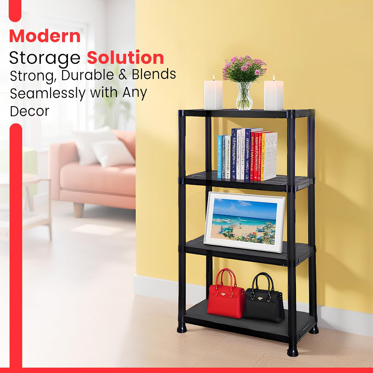 4-Tier Heavy Duty Plastic Shelving Unit for Garage and Kitchen