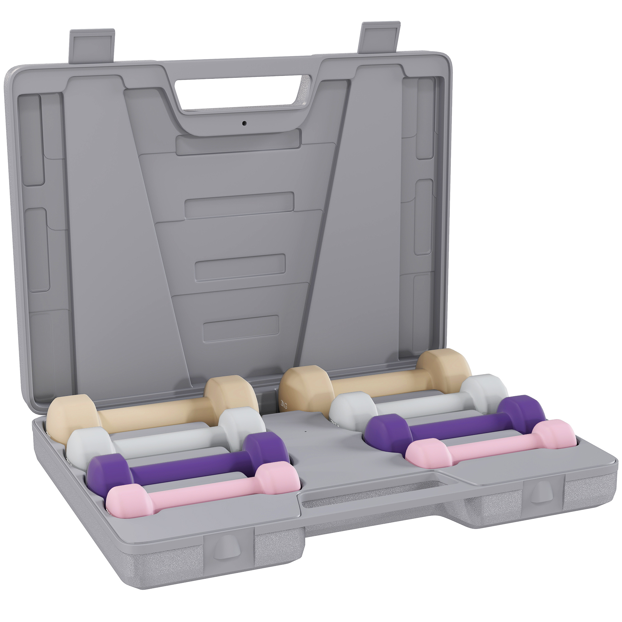 TEMU HOMCOM Juego de Mancuernas de 8 Piezas, kg, 2x0,5 kg, 2x1 kg, 2x1,5 kg, 2x2 kg, Mancuernas Poligonales Antideslizantes y Estuche de Transporte