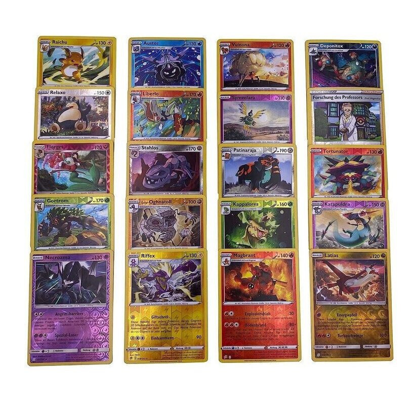 E-shop 20 Pokemon Karten DEUTSCH | 100% REVERSE GLITZER | KEINE DOPPELTEN! Seltene Glitzer-Sammlung + kompatibel mit Pokemon