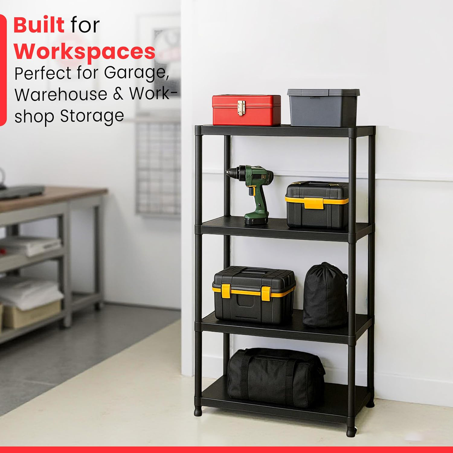 4-Tier Heavy Duty Plastic Shelving Unit for Garage and Kitchen
