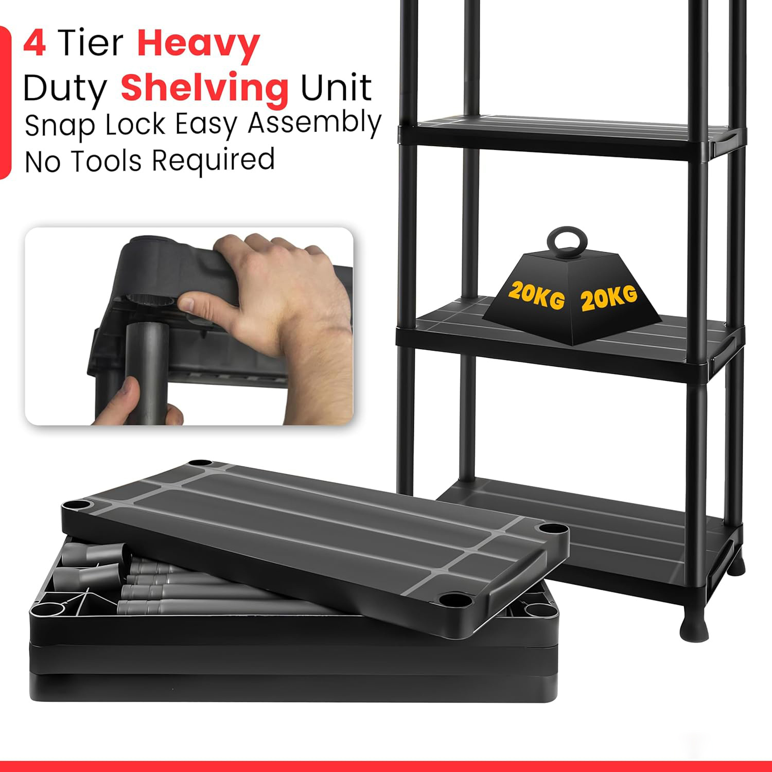 4-Tier Heavy Duty Plastic Shelving Unit for Garage and Kitchen