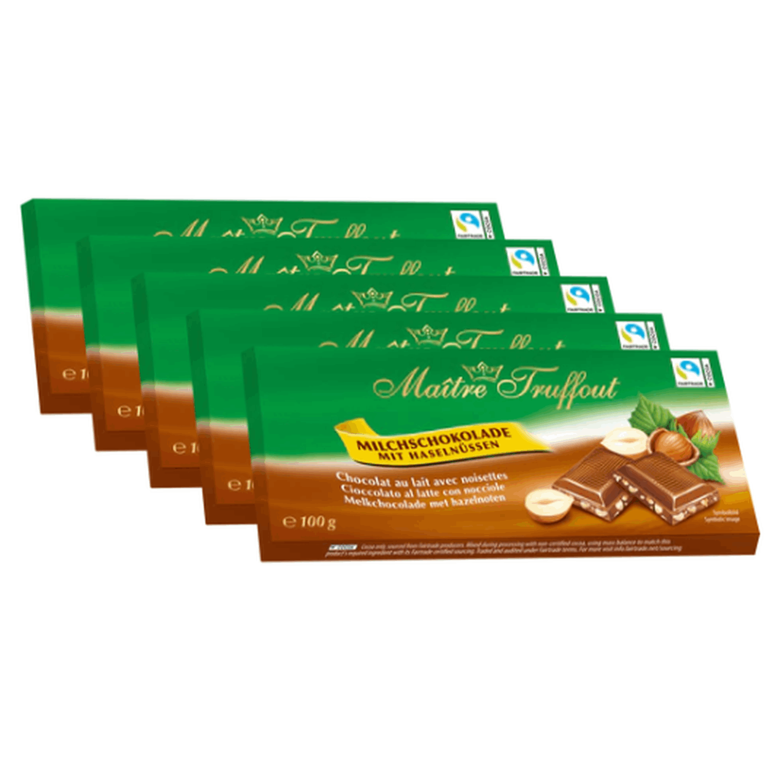 Image of Maître Truffout Milk Chocolate With Hazelnuts 5 X 100g – Smooth Melting Chocolate With Hazelnuts