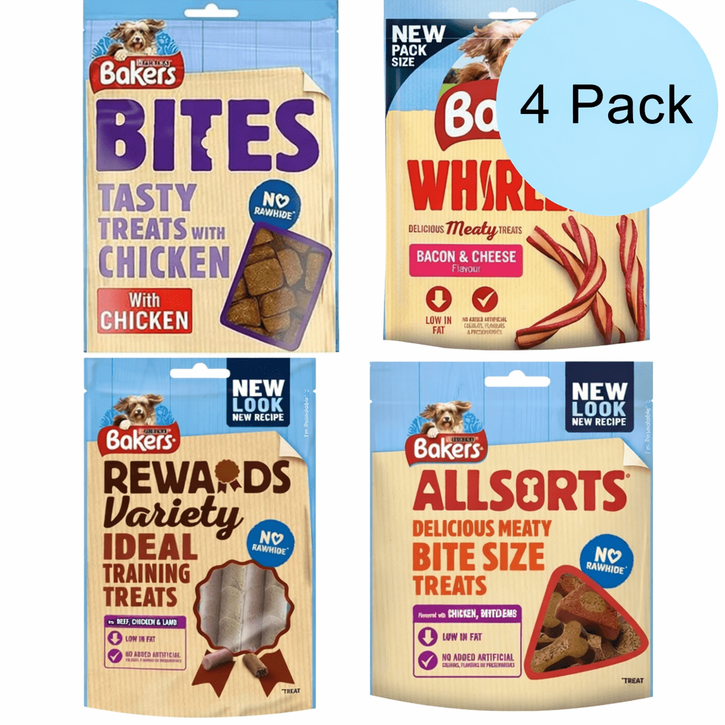 TEMU 4 X Bakers Dog Treats Bundle Assortment Different ! - Chicken Bacon Beef And Lamb - No Rawhide - Low In Fat