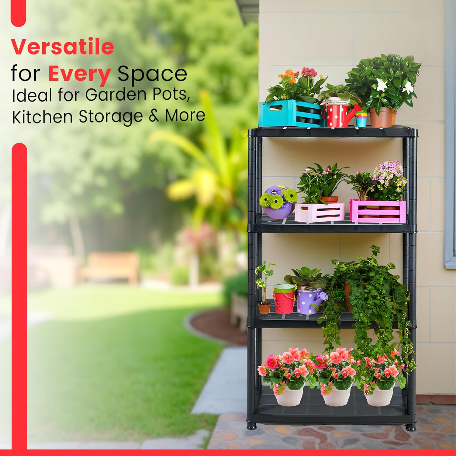 4-Tier Heavy Duty Plastic Shelving Unit for Garage and Kitchen