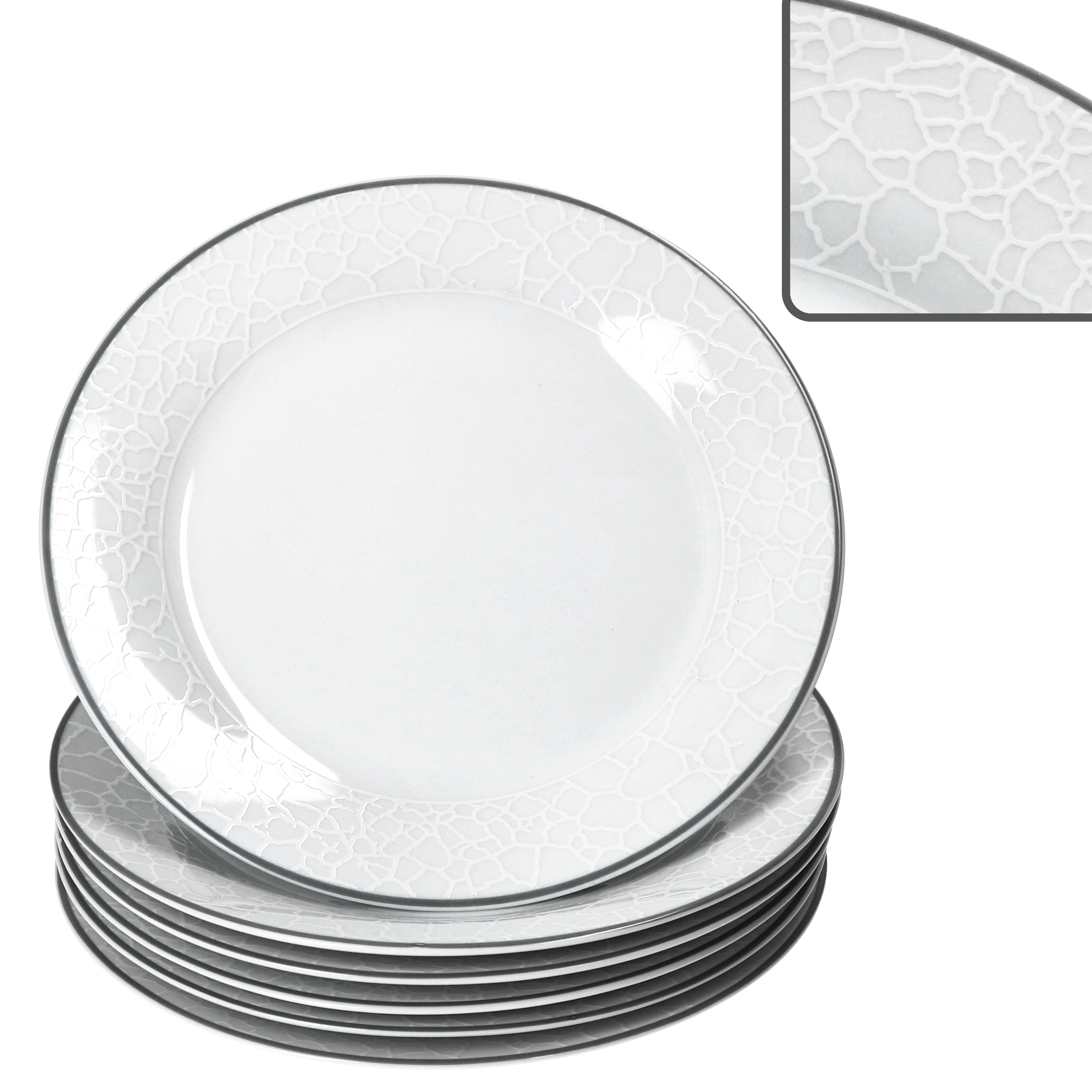 Image of Set Of 6 Venice Cake Plates, Ø20.5cm, White Porcelain With Relief Design For Dessert And Salad