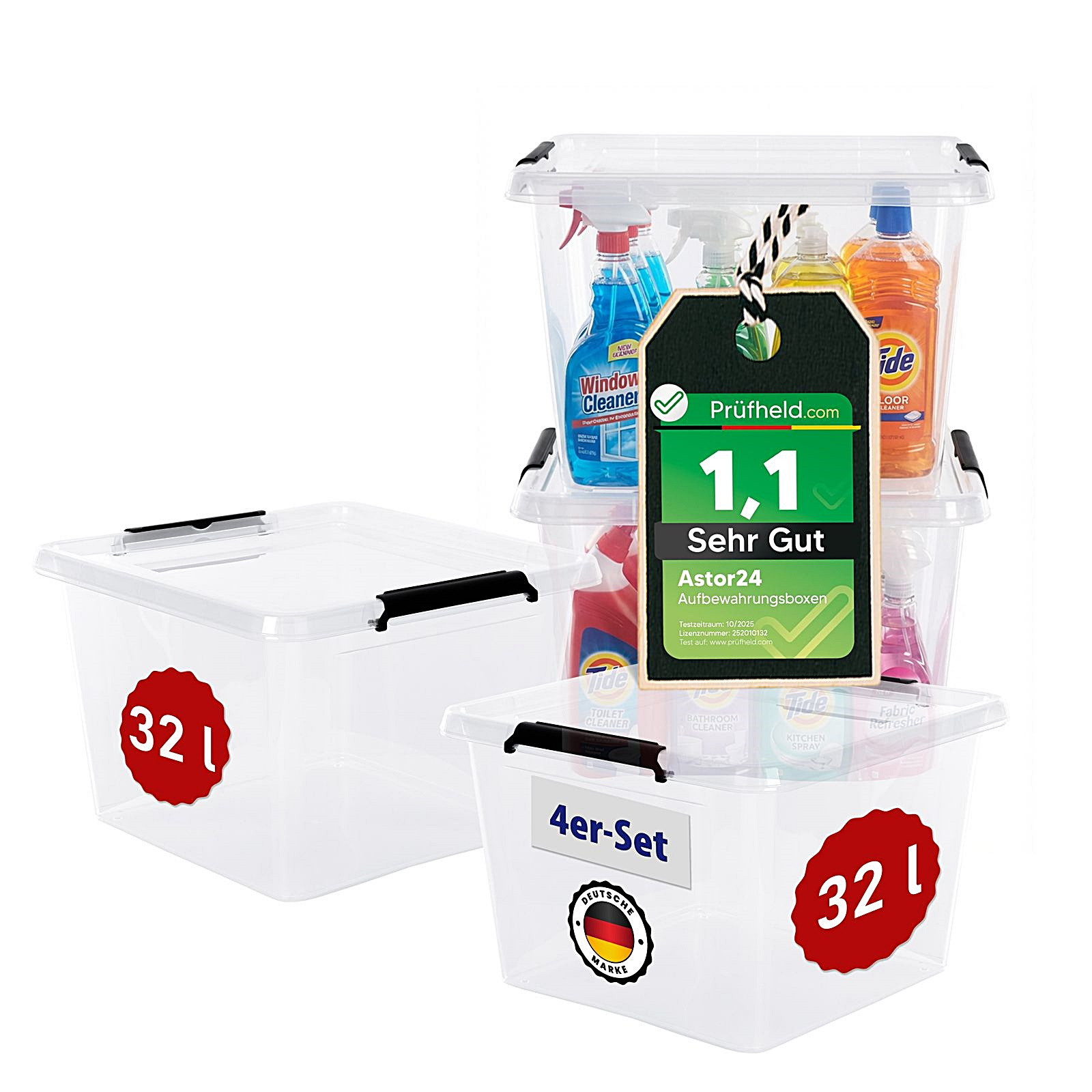 E-shop Aufbewahrungsbox mit Deckel - 6 Größen 4,5 - 60 Liter - transparent Organizer - lebensmittelecht - stapelbar. Ideal für Büro, Kinderzimmer,