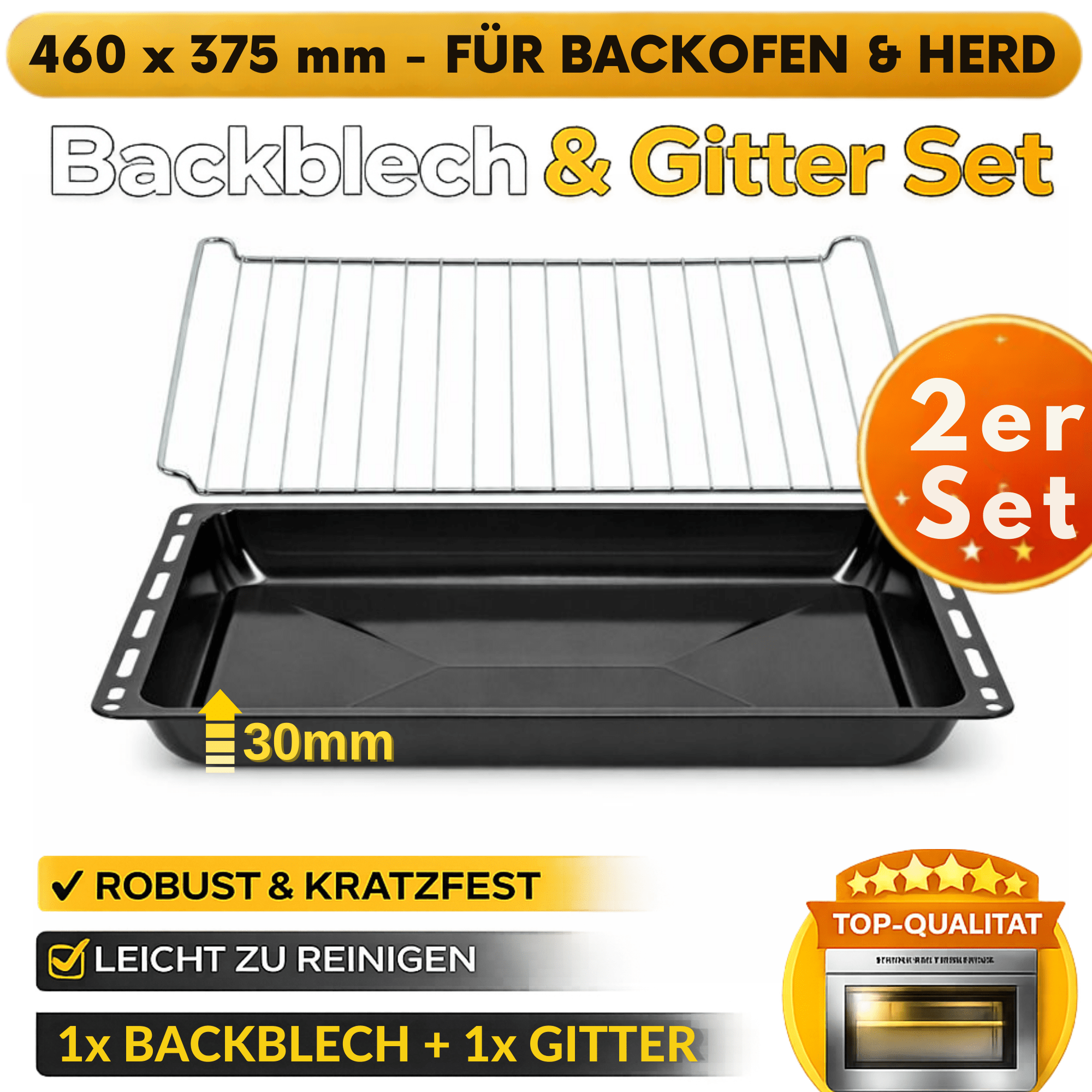 TEMU Universal Baking Sheet / Grease Pan 465 × 375 Mm - Enameled, Durable And Scratch-resistant, Easy To Clean - 30 Mm Or 60 Mm - 1-piece/2-piece Set