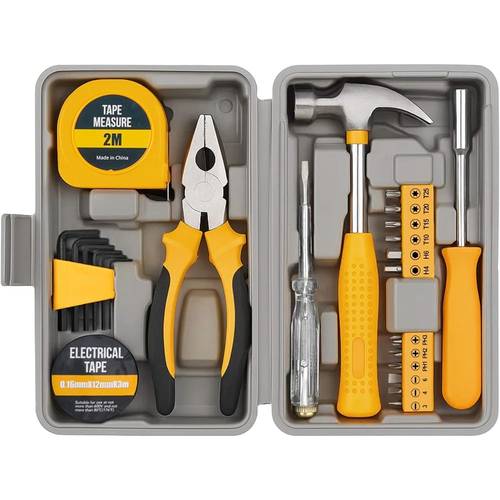11x hand tool set red household portable diy toolbox with storage box suitable for home repairs and routine maintenance