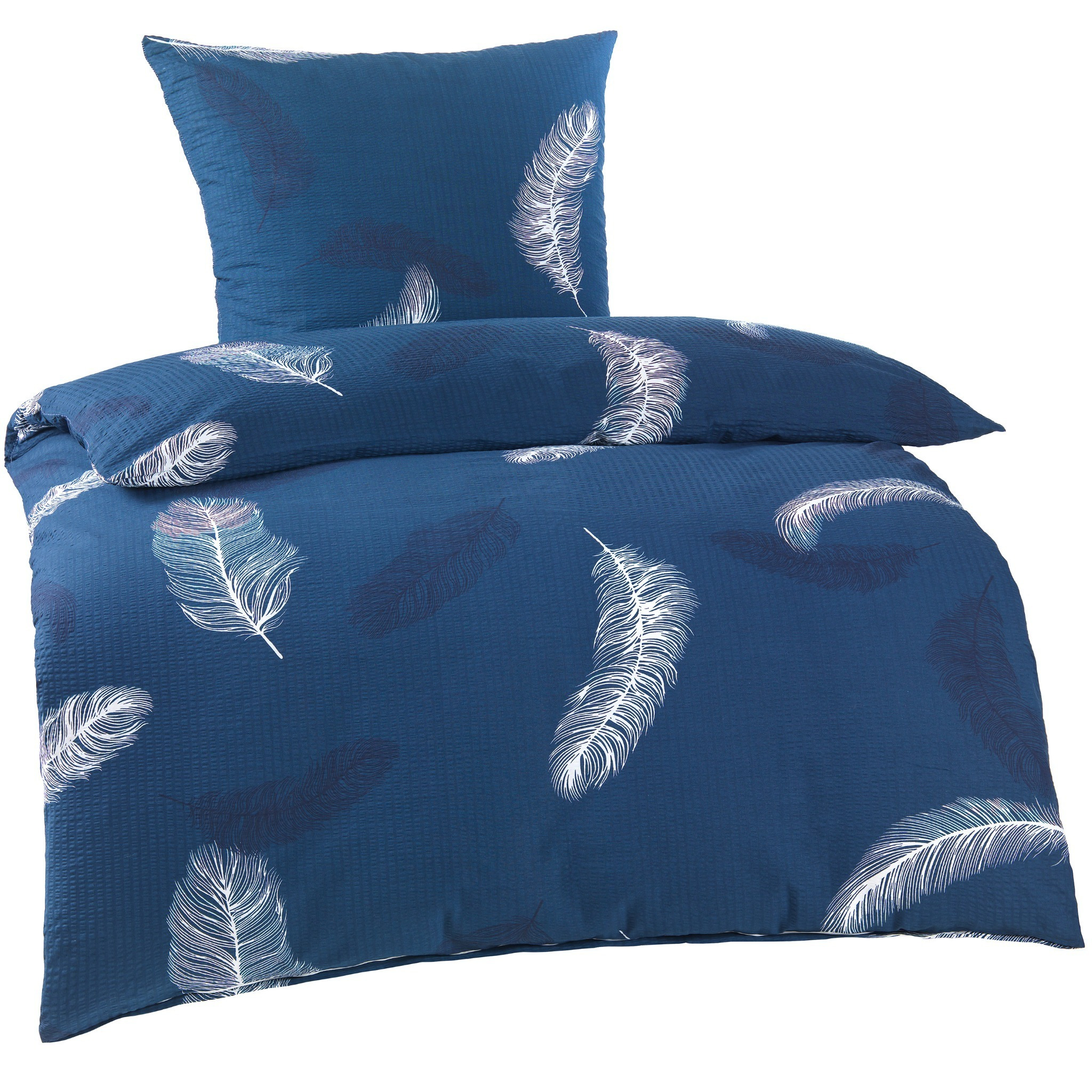 Image of Cotton Seersucker Bedding Set 135x200 2-piece - Duvet Cover 135x200 Cm And Pillowcase 80x80 Cm - With Zipper - Wrinkle-free