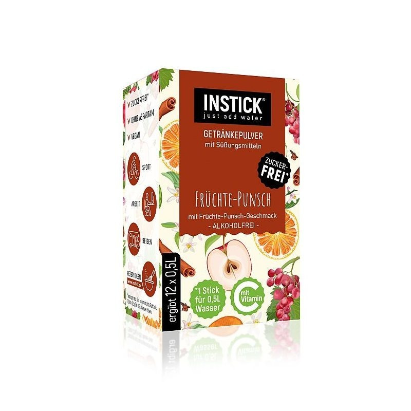 Instant Drink Powder With Fruit-punch Flavor, Sugar-free And Alcohol-free, 12 Sticks Of 2.5 G Each (=30 G)
