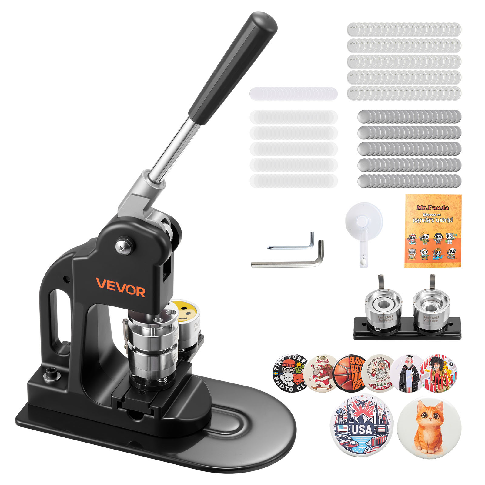 Vevor Button Maker Machine, 1.25 In, Pin Maker Machine With 500pcs Button Parts, Circle Cutter, Hex Wrenches And Magic Book, Ergonomic Handle, For Diy Badges, Personalized Pins And Key Chains, Black