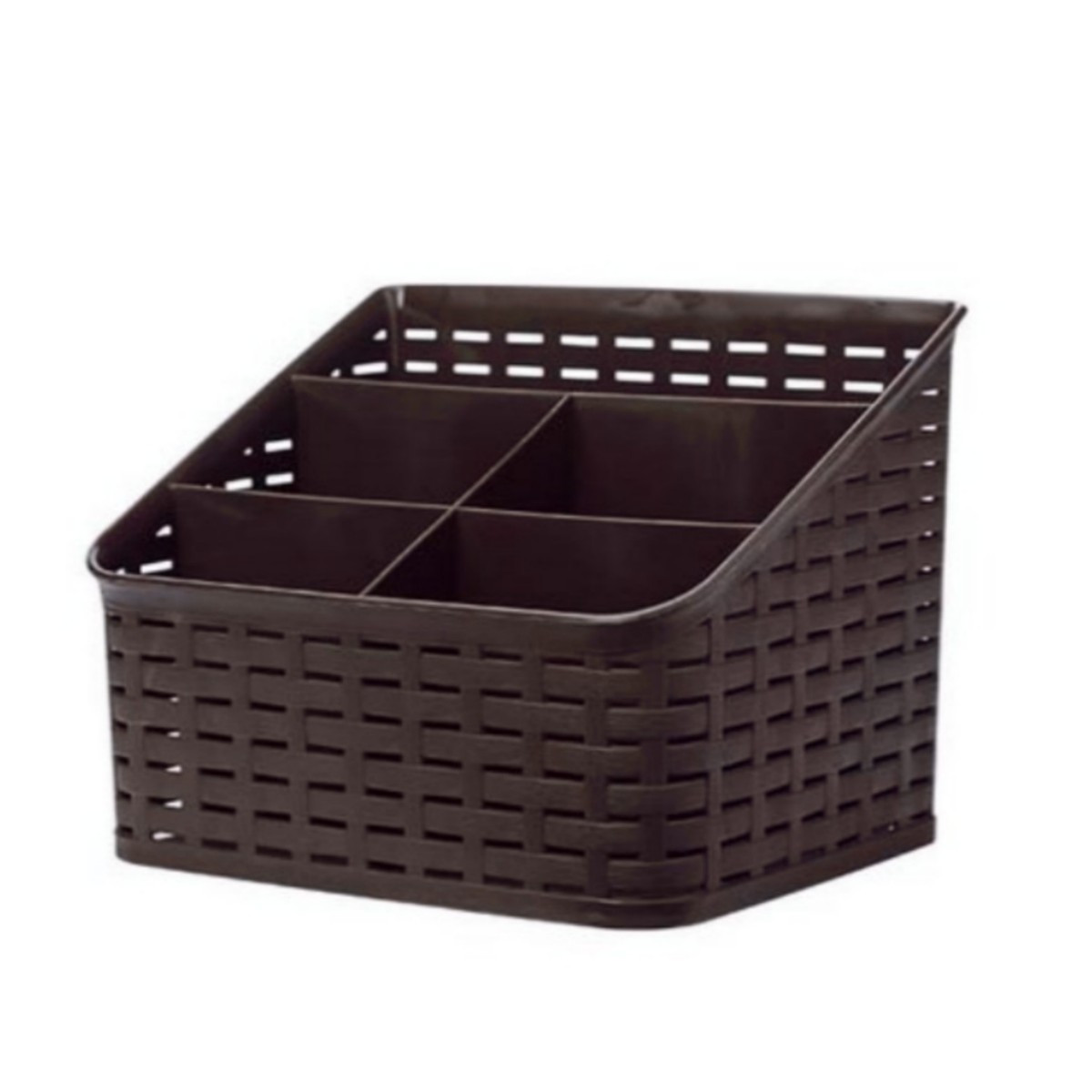 TEMU ZYLX SHOPPING - Organizador de Escritorio Multiusos PlasticForte 19×15×14 cm – Organizadora de Plástico con Compartimentos, Color Marrón /