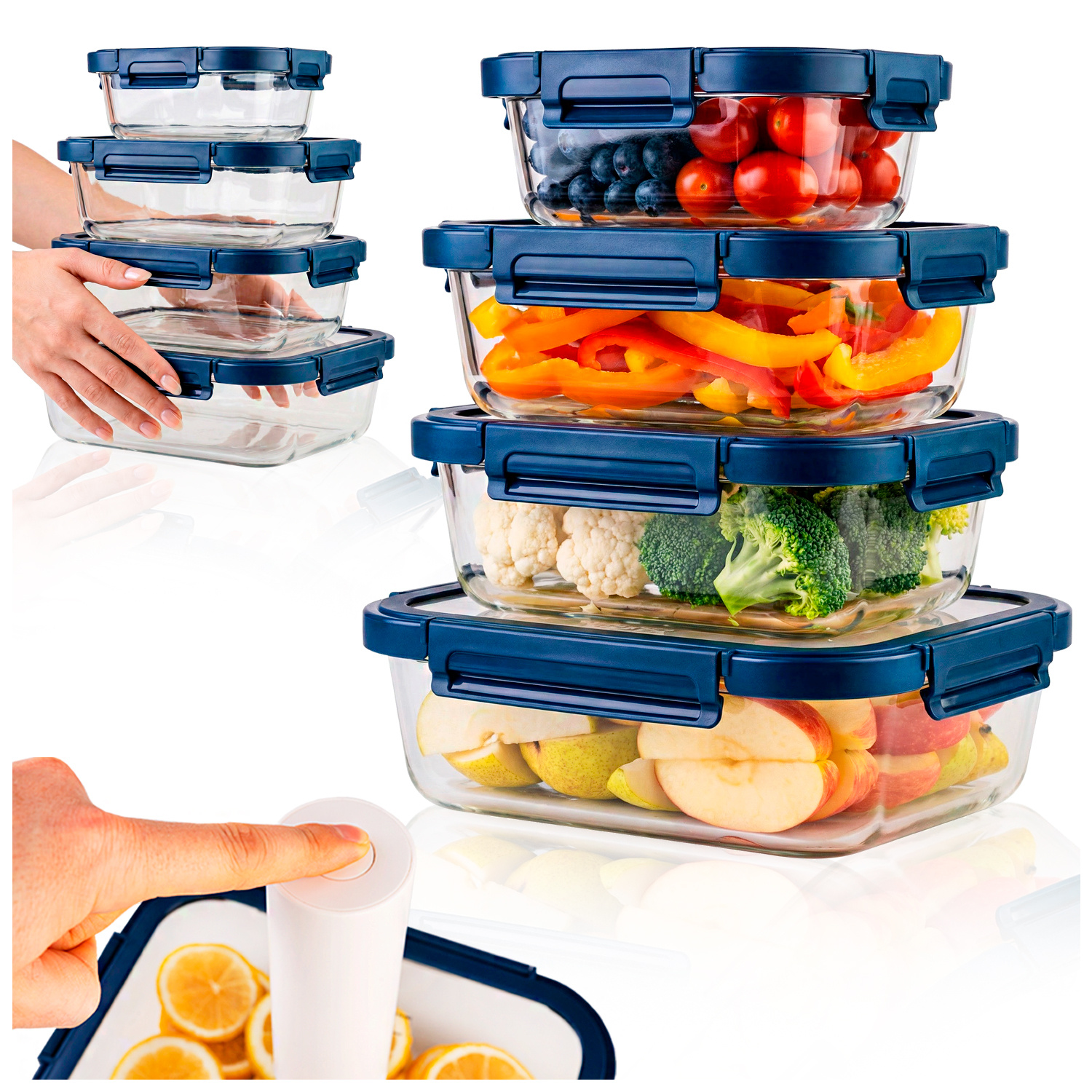 TEMU Lot de 4 pièces - Récipients de conservation alimentaires rectangulaires en verre sous vide avec valve à vide, pour desserts, charcuteries,