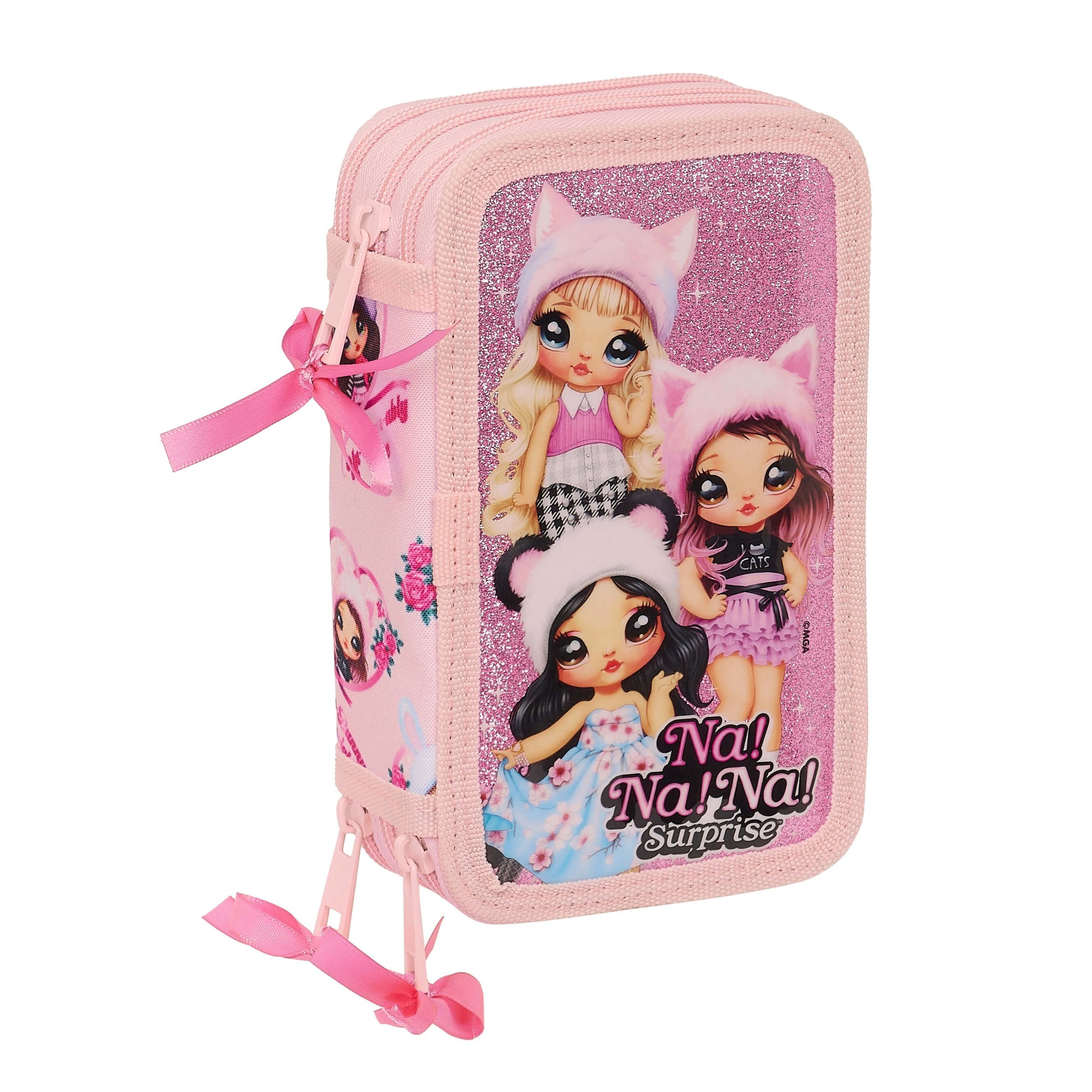 Pencil Case School Pouch Organizer With Glitter Sparkle Pencil Bag For Girls, 36-piece Set, 3 Compartments, 3-layer Filled