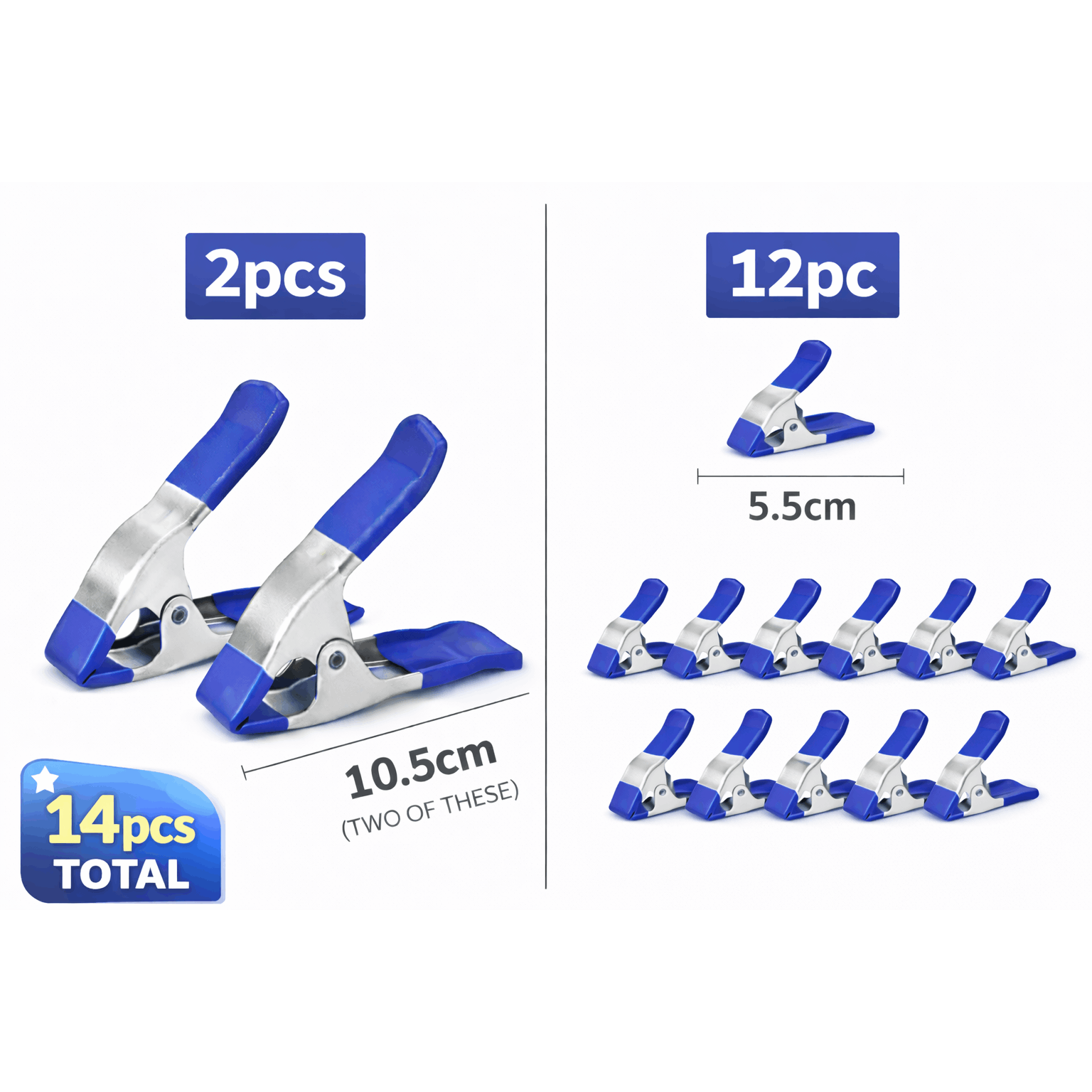 TEMU AOREX Set 14 pinzas contiene 2 pinzas de 10.5cm 12 pinzas 5.5cm ideal para el agarre, fijación y sujeción