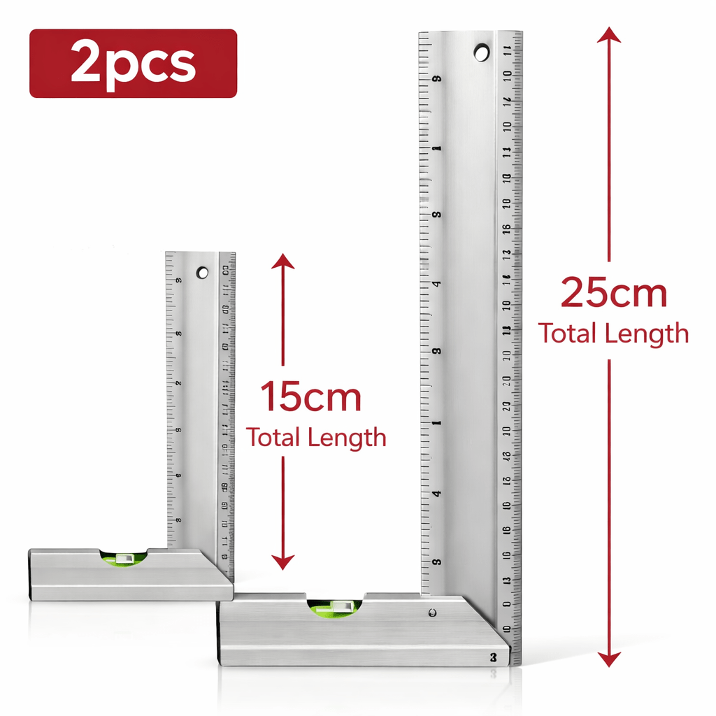 TEMU AOREX Set de escuadras metálicas con nivel de , ideal para mediciones precisas y trabajos de carpintería, construcción y bricolaje. 2 piezas de