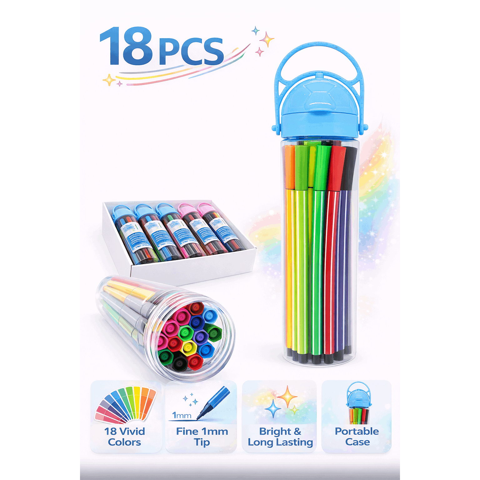 TEMU Set 18 Rotuladores Tinta a base de agua Tapón del color Tubito transparente para guardar Cuerpo