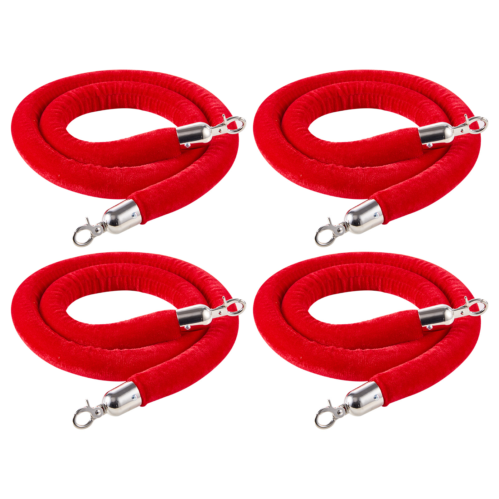Image of Vevor 4 Pcs Red Velvet Ropes, 1.5 Control Red Velvet Ropes With Silver Hooks, Post Queue Barrier Carpet Rope For Carpet Events Movie Theaters Grand Hotels Party