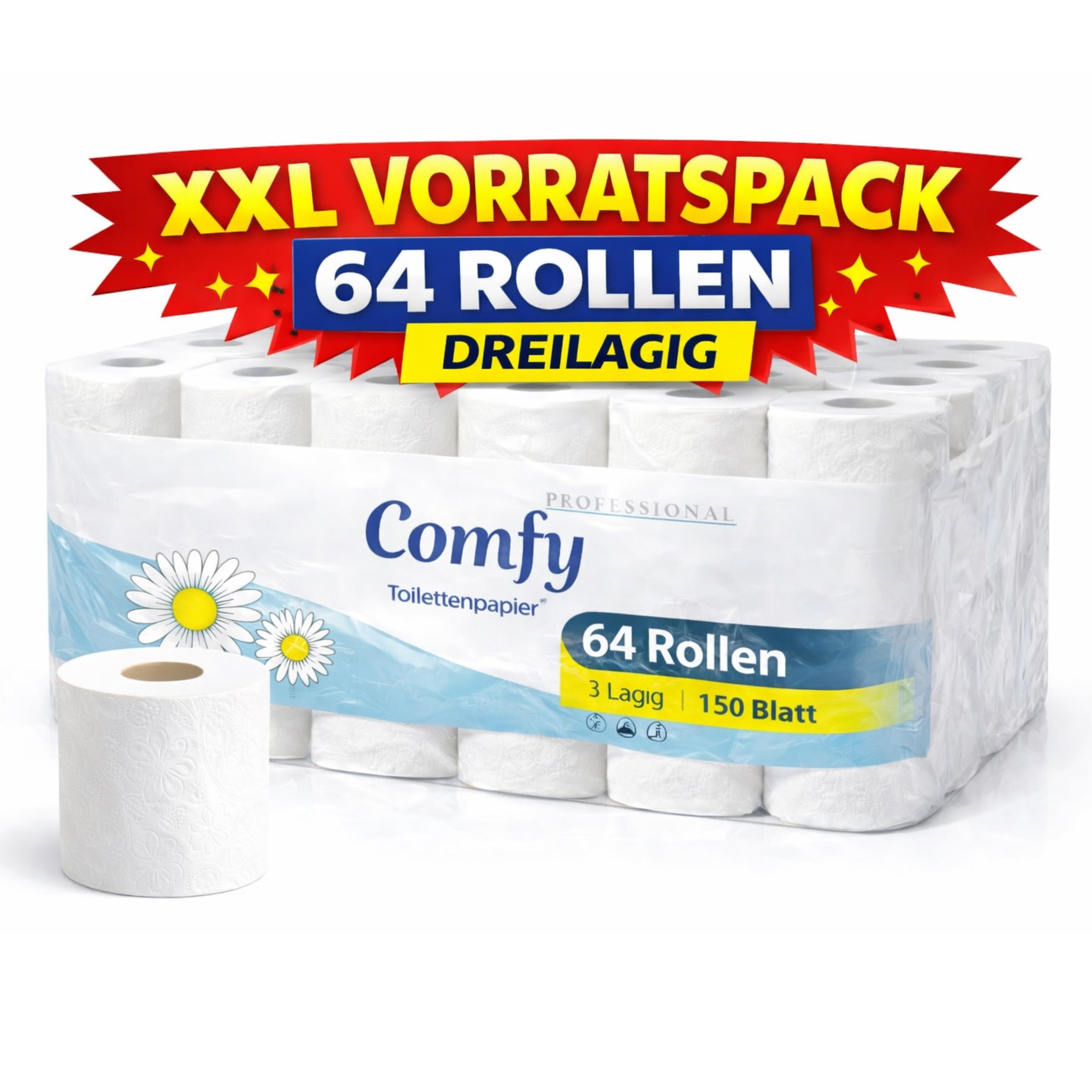 64 rolls toilet paper 1 2 3   pack comfy 3 ply white   150 sheets per roll high quality cellulose quickly 1 piece 2 pieces 3 pieces