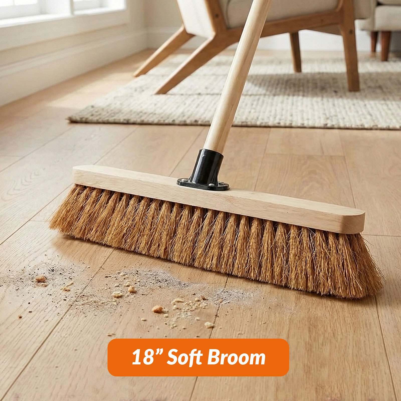 TEMU Heavy Duty 18'' Yard Broom With Long Wooden Handle Outdoor Brush With Stiff Natural Bassine Bristles For Sweeping Garden And Driveway