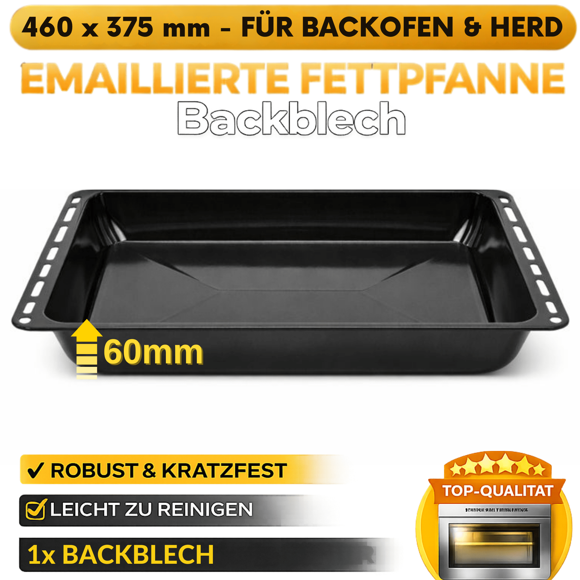 Universal Baking Sheet / Grease Pan 465 × 375 Mm - Enameled, Durable And Scratch-resistant, Easy To Clean - 30 Mm Or 60 Mm - 1-piece/2-piece Set