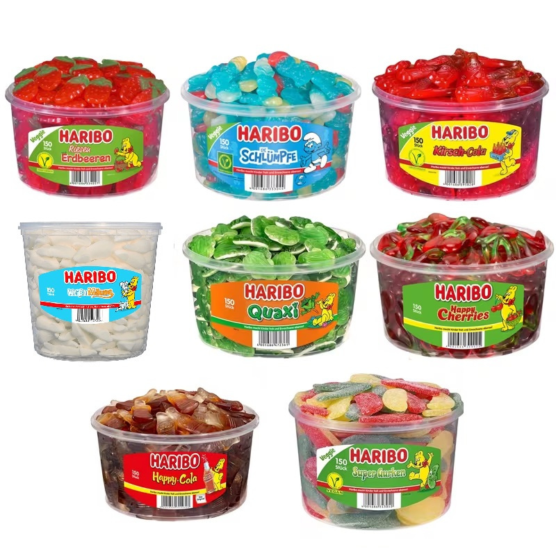 Image of Haribo 8 Xxl Mixed Pack / 1x Giant Strawberries + 1x White Mice + 1x Happy Cherries + 1x Super Pickles + 1x Cherry Cola + 1x Frogs + 1x Happy Cola + 1x