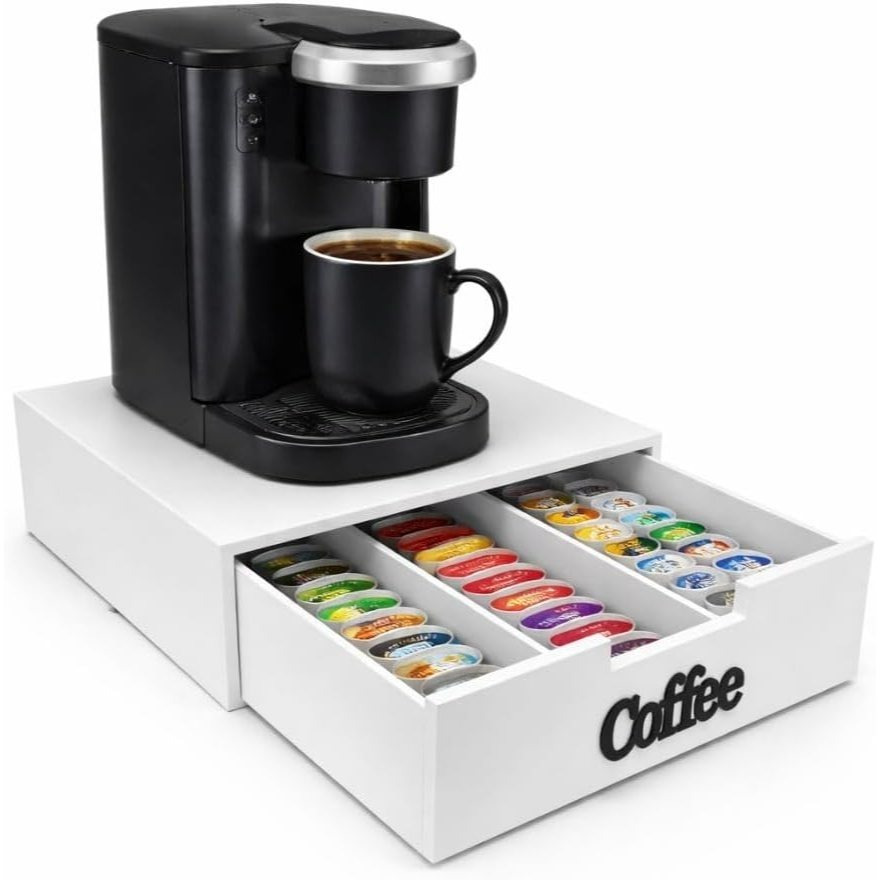 Cecaro Group Bamboo Pod Holder With Drawer (3 Compartments) – Elegant Organizer For Pods, Capsules, And Tea Bags